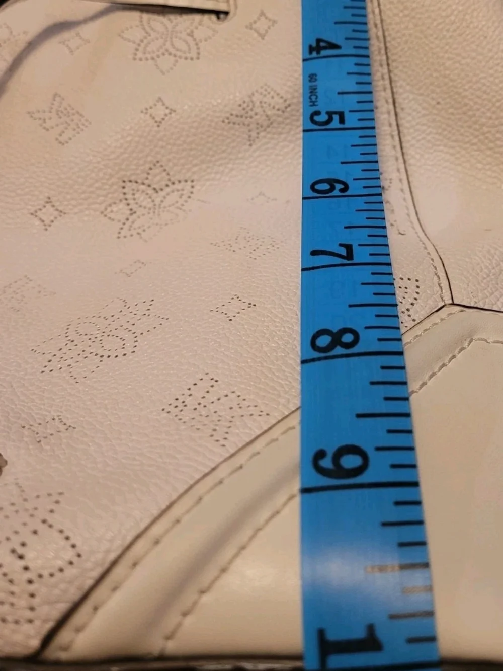Michael Kors White Perforated Logo Bucket Bag Shoulder Purse Gold MK Charm
